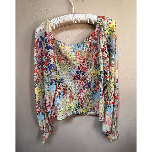 Anthropologie Tops - Anthropologie Womens Square Neck Long Sleeve Smocked Rouen Top Multicolor Small